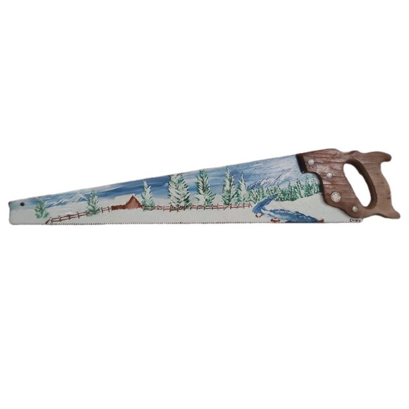 Hand Painted Winter Wonderland By Casey Handsaw Real Blade - Picture 1 of 15
